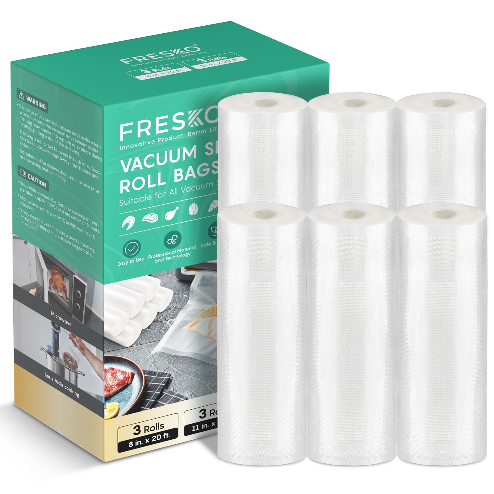 FRESKO 6 Packs Rolls Bag ( 8" x 20' & 12" x 20')