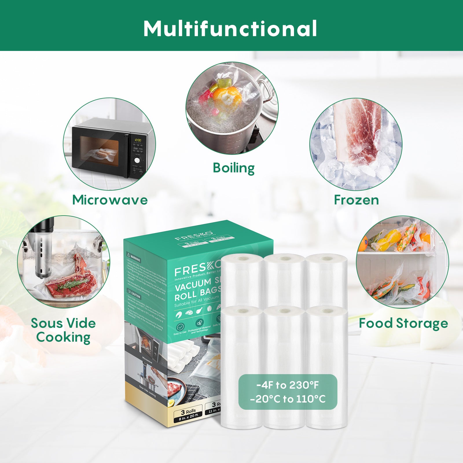 Sacs FRESKO (6 rouleaux) (8" x 20' et 12" x 20')