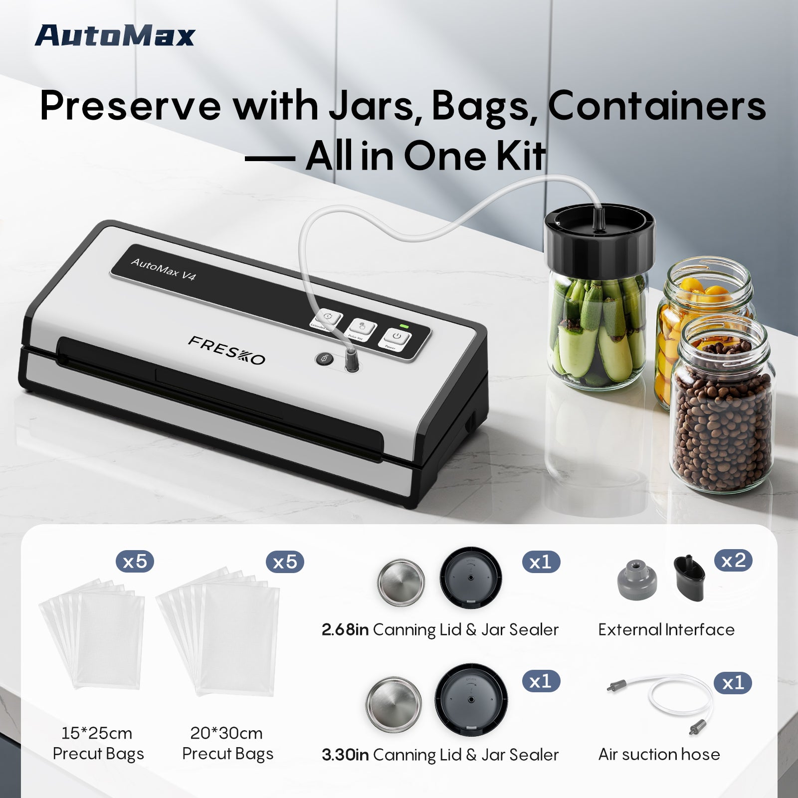 FRESKO AutoMax V4 with Mason Jar Lid Vacuum Sealer