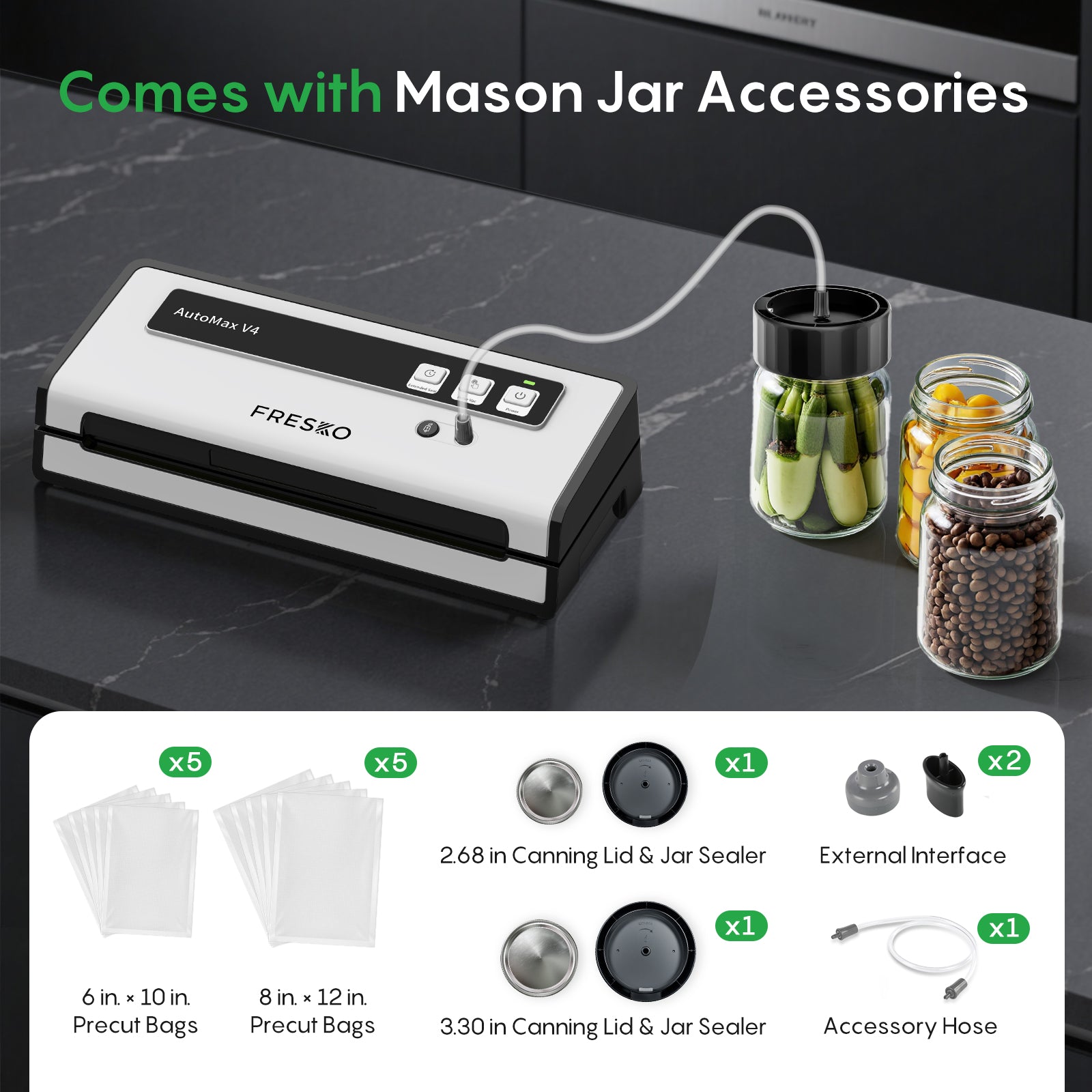FRESKO AutoMax V4 with Mason Jar Lid Vacuum Sealer