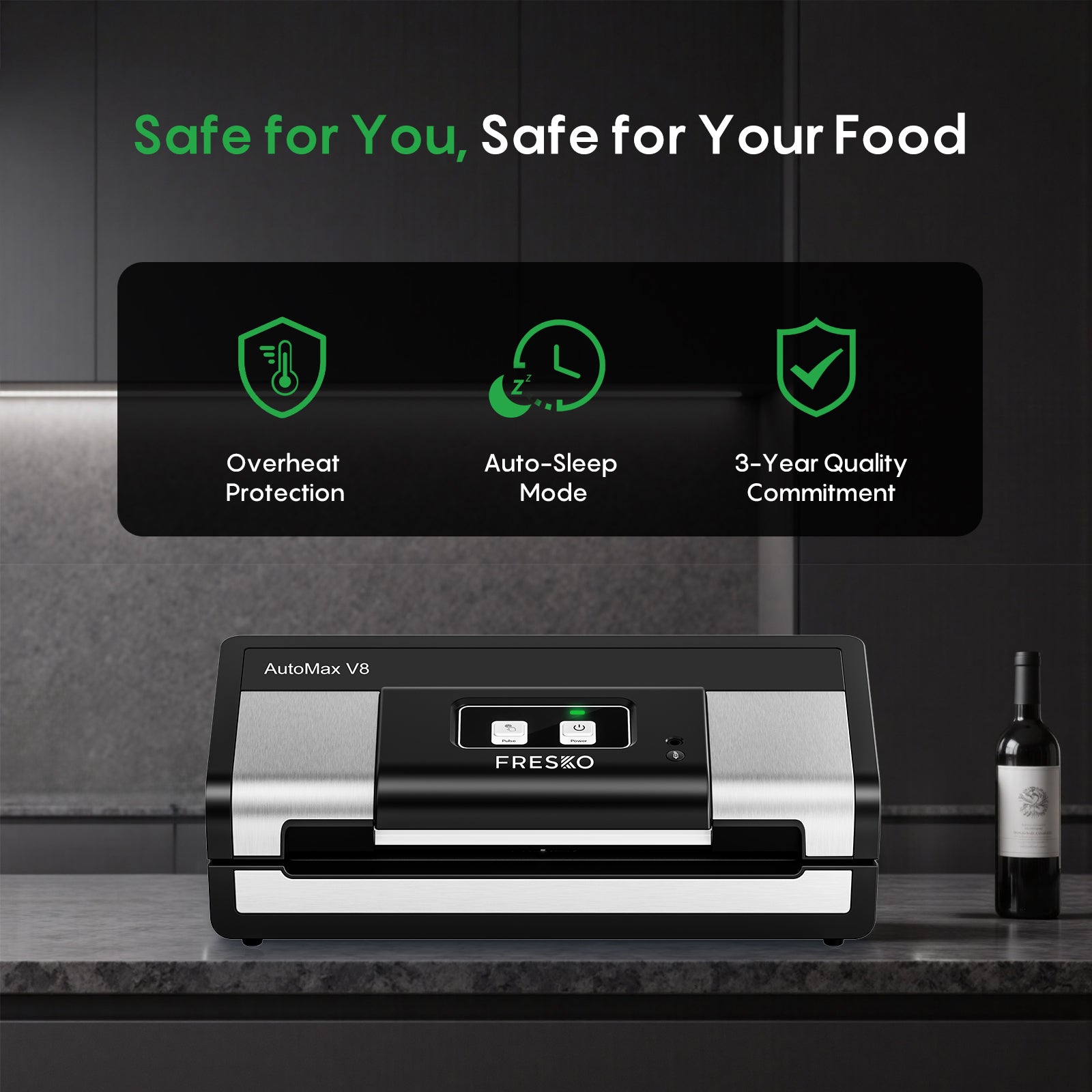 FRESKO AutoMax V8 Heavy-Duty Automatic Vacuum Sealer for Food Storage,Includes 2 Bag Rolls