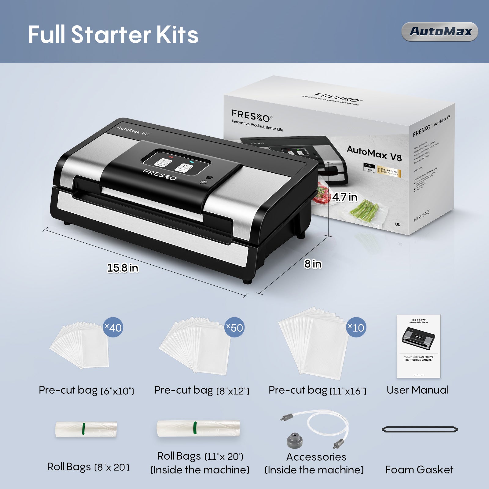 FRESKO AutoMax V8 Upgrade Heavy Duty Vacuum Sealer