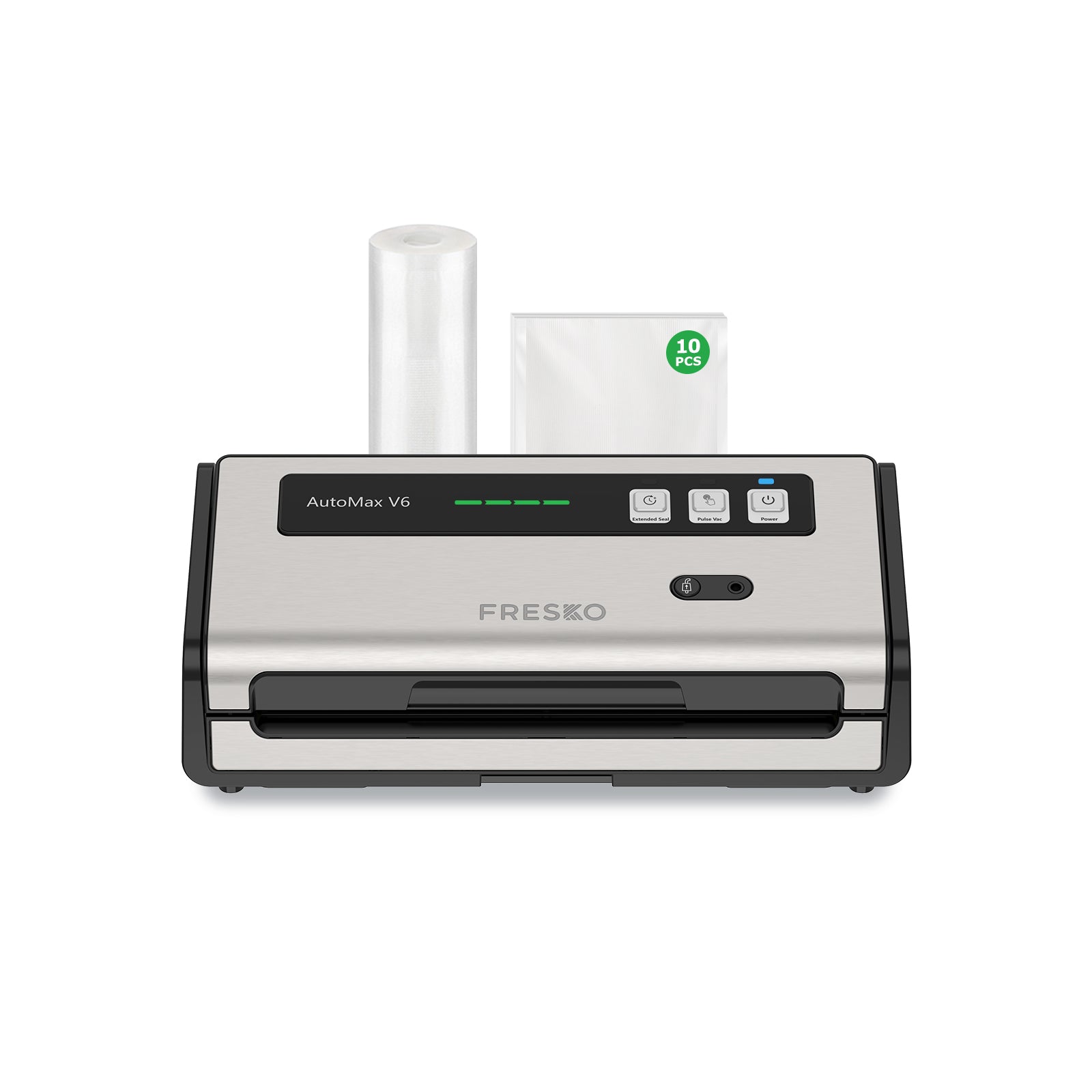 FRESKO Automatic Vacuum Sealer, 140 W Vacuum Sealer, Widened Heating Strips, Integrated Cutter and Bag Storage, One-Handed Operation (Automax V6)