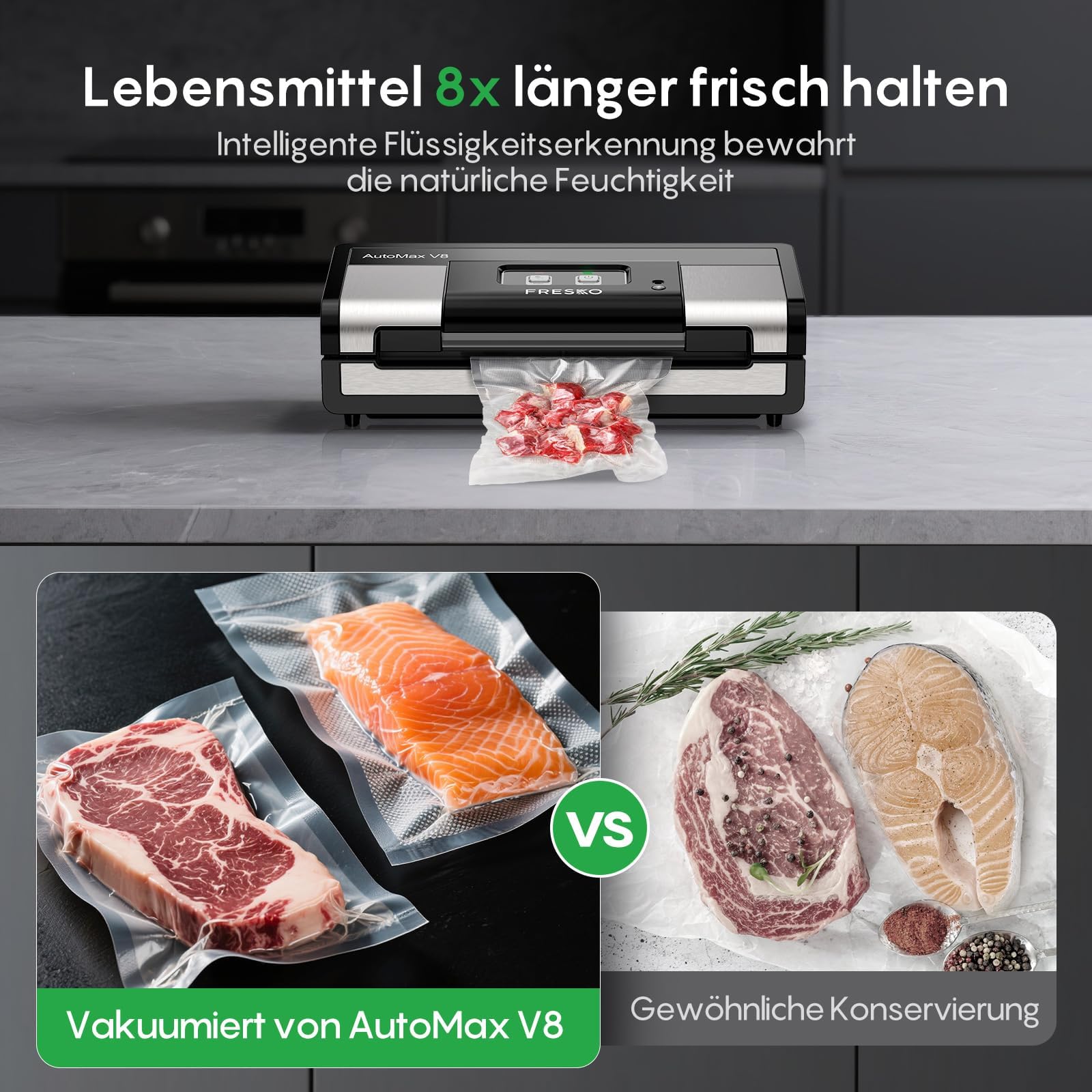 FRESKO AutoMax V8 Scelleuse sous vide automatique ultra-résistante pour la conservation des aliments