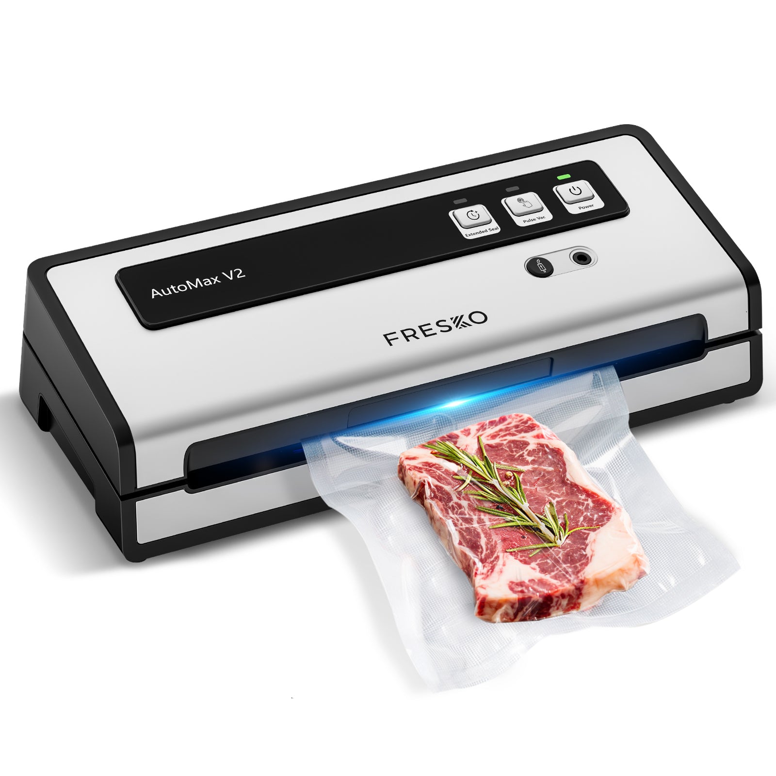 FRESKO Automatic Vacuum Sealer, 140 W Vacuum Sealer with Double Heat Seal, Dry/Wet Mode, One-Hand Operation, Automatic Locking, 10 Pre-Cut Bags (Automax V2)