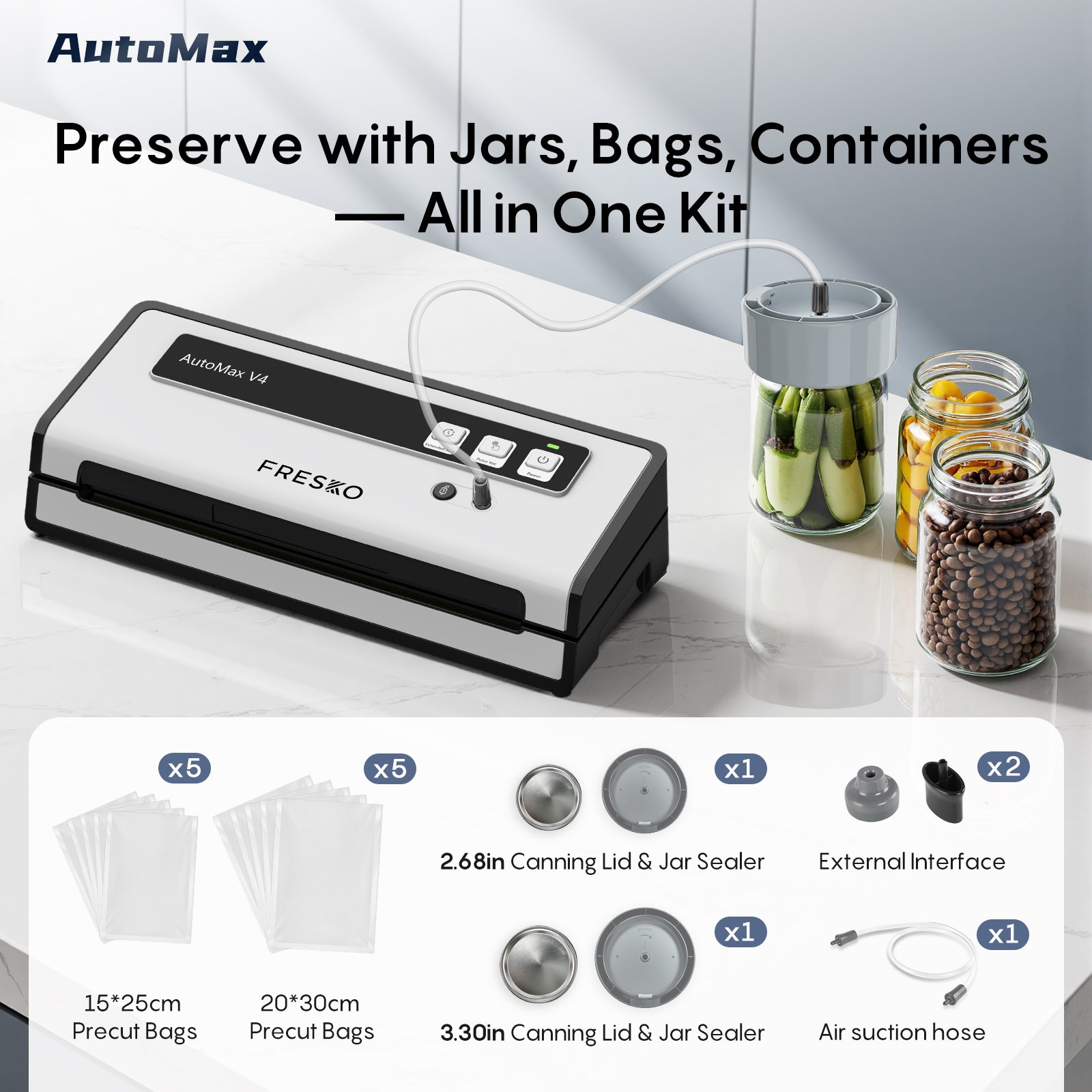 FRESKO AutoMax V4 with Mason Jar Lid Vacuum Sealer