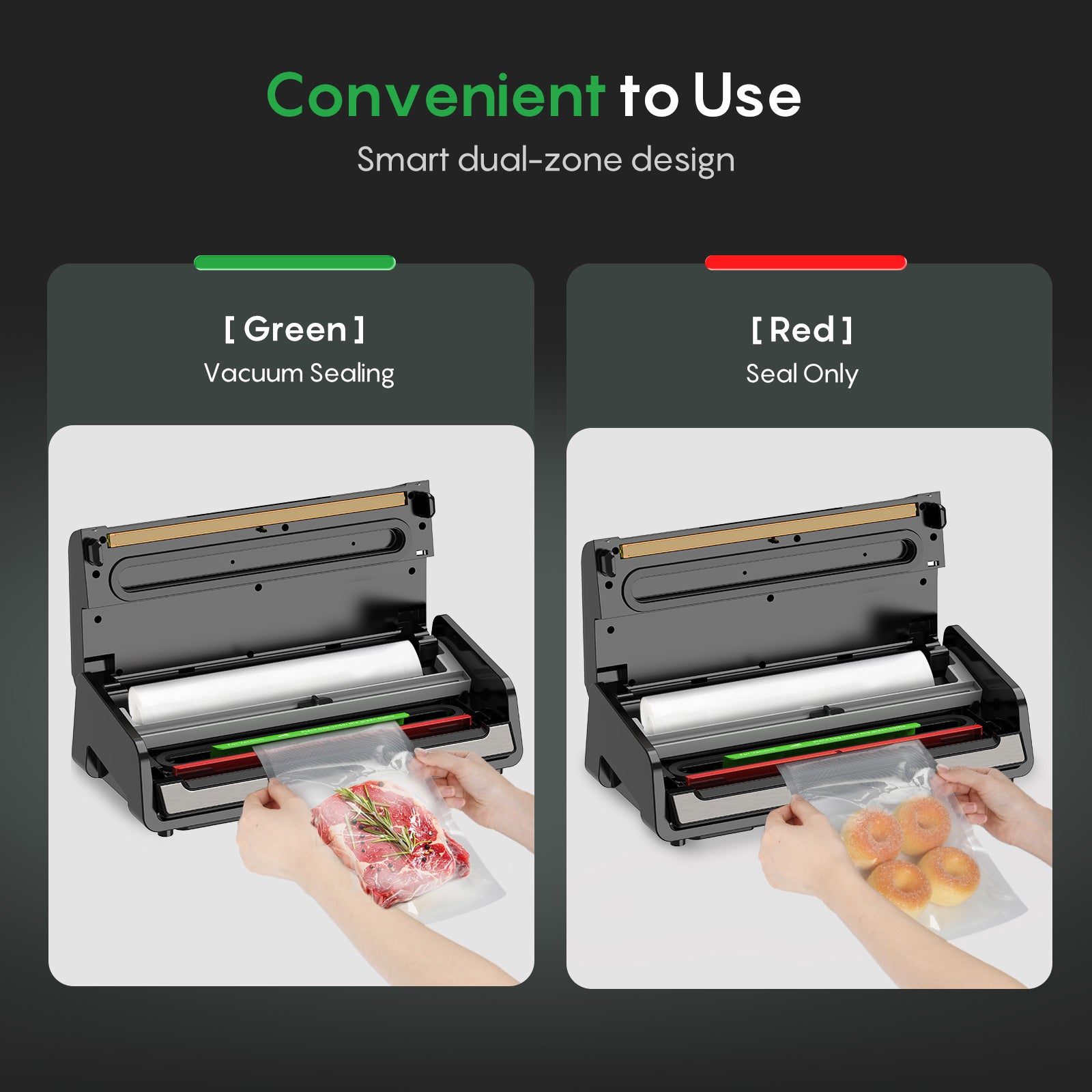 FRESKO Automatic Vacuum Sealer, 140 W Vacuum Sealer, Widened Heating Strips, Integrated Cutter and Bag Storage, One-Handed Operation (Automax V6)