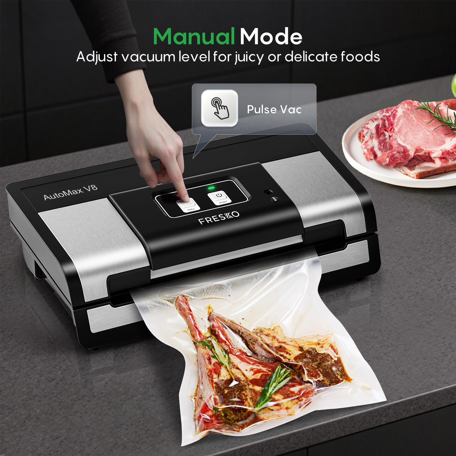 FRESKO AutoMax V8 Heavy-Duty Automatic Vacuum Sealer for Food Storage,Includes 2 Bag Rolls