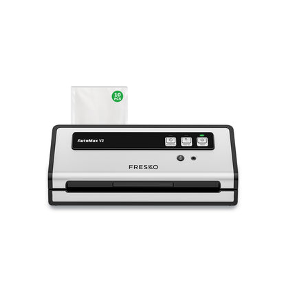 FRESKO Automatic Vacuum Sealer, 140 W Vacuum Sealer with Double Heat Seal, Dry/Wet Mode, One-Hand Operation, Automatic Locking, 10 Pre-Cut Bags (Automax V2)