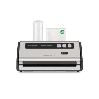 FRESKO Automatic Vacuum Sealer, 140 W Vacuum Sealer, Widened Heating Strips, Integrated Cutter and Bag Storage, One-Handed Operation (Automax V6)