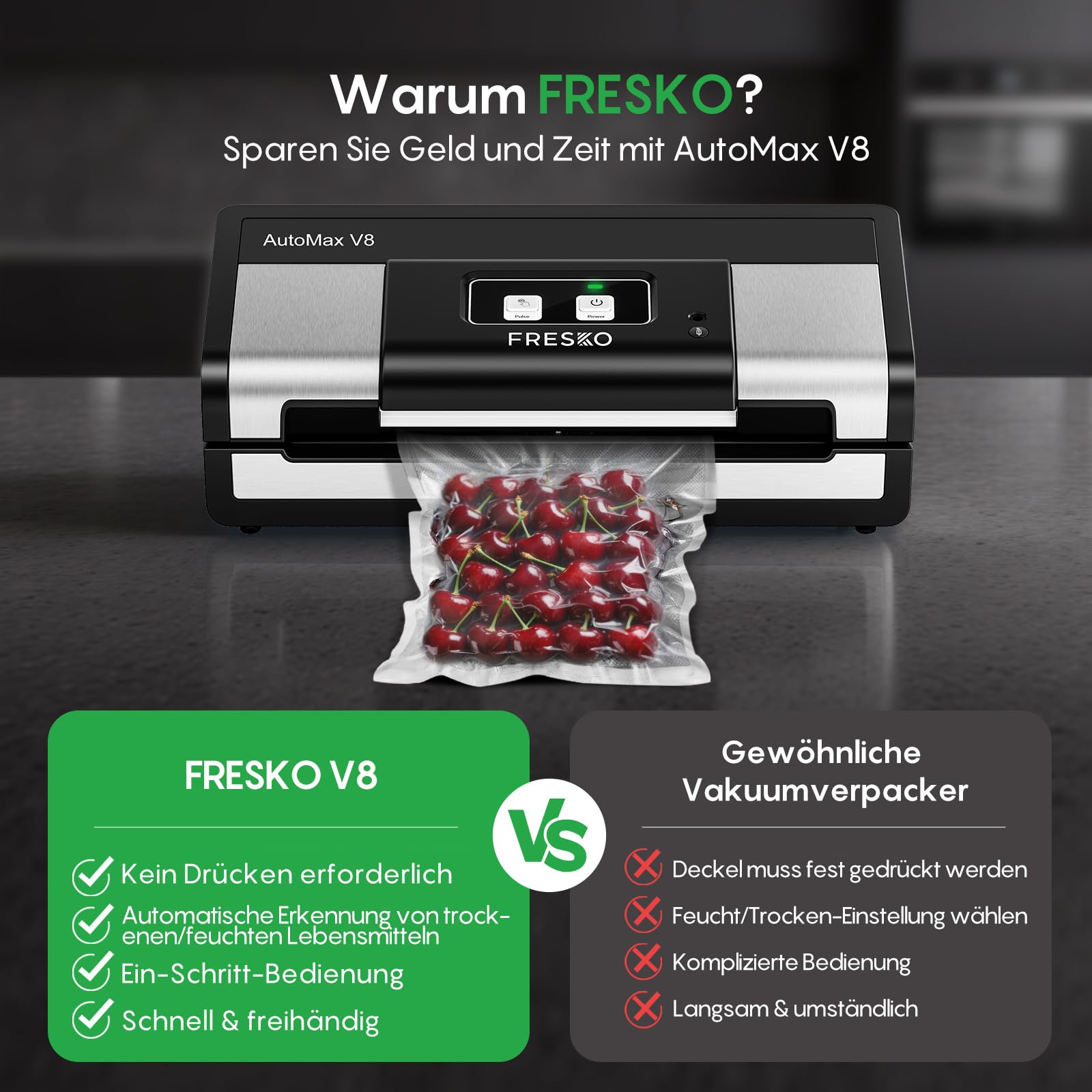 FRESKO AutoMax V8 Scelleuse sous vide automatique ultra-résistante pour la conservation des aliments