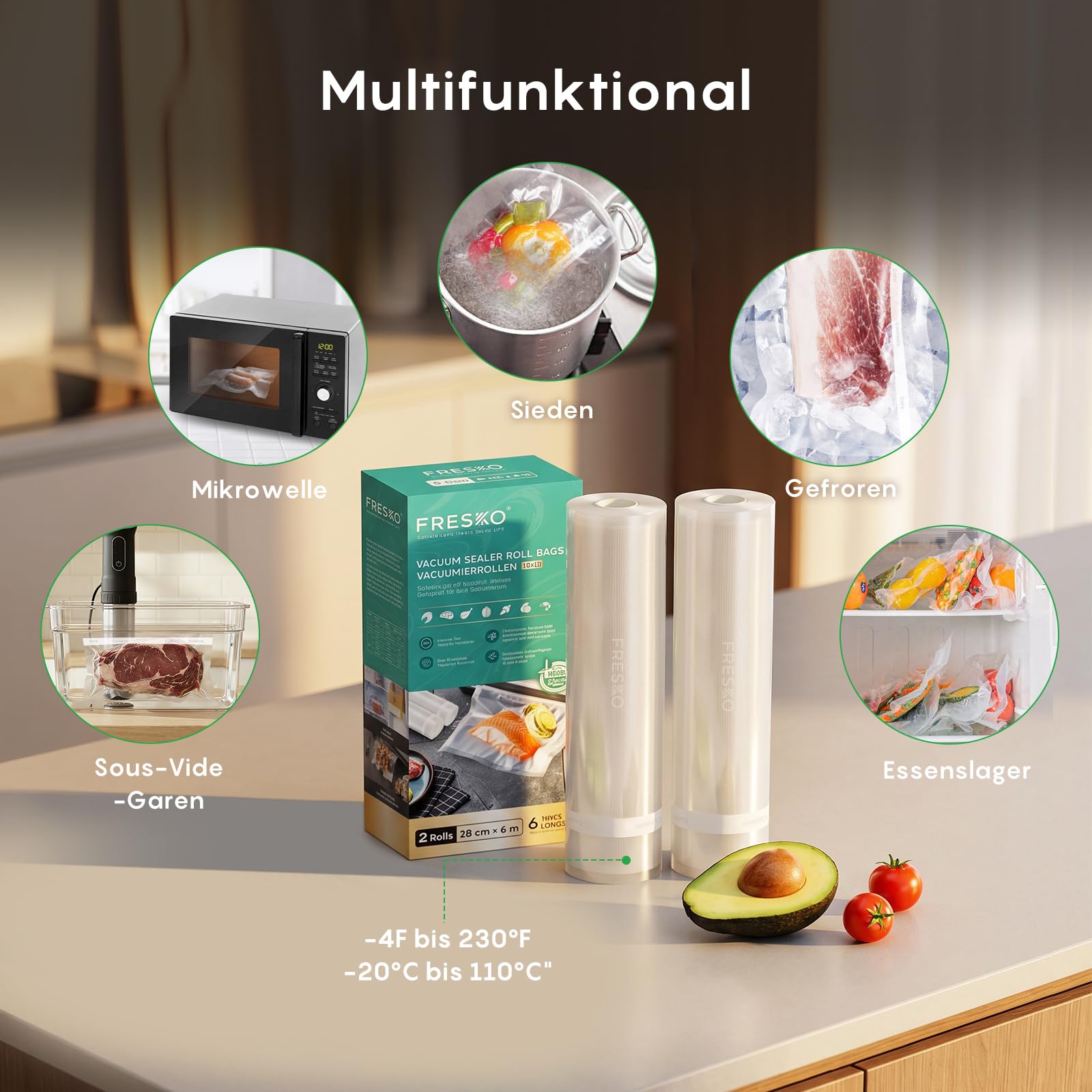 FRESKO Vacuum Sealer Rolls Bags for Food Storage -DE