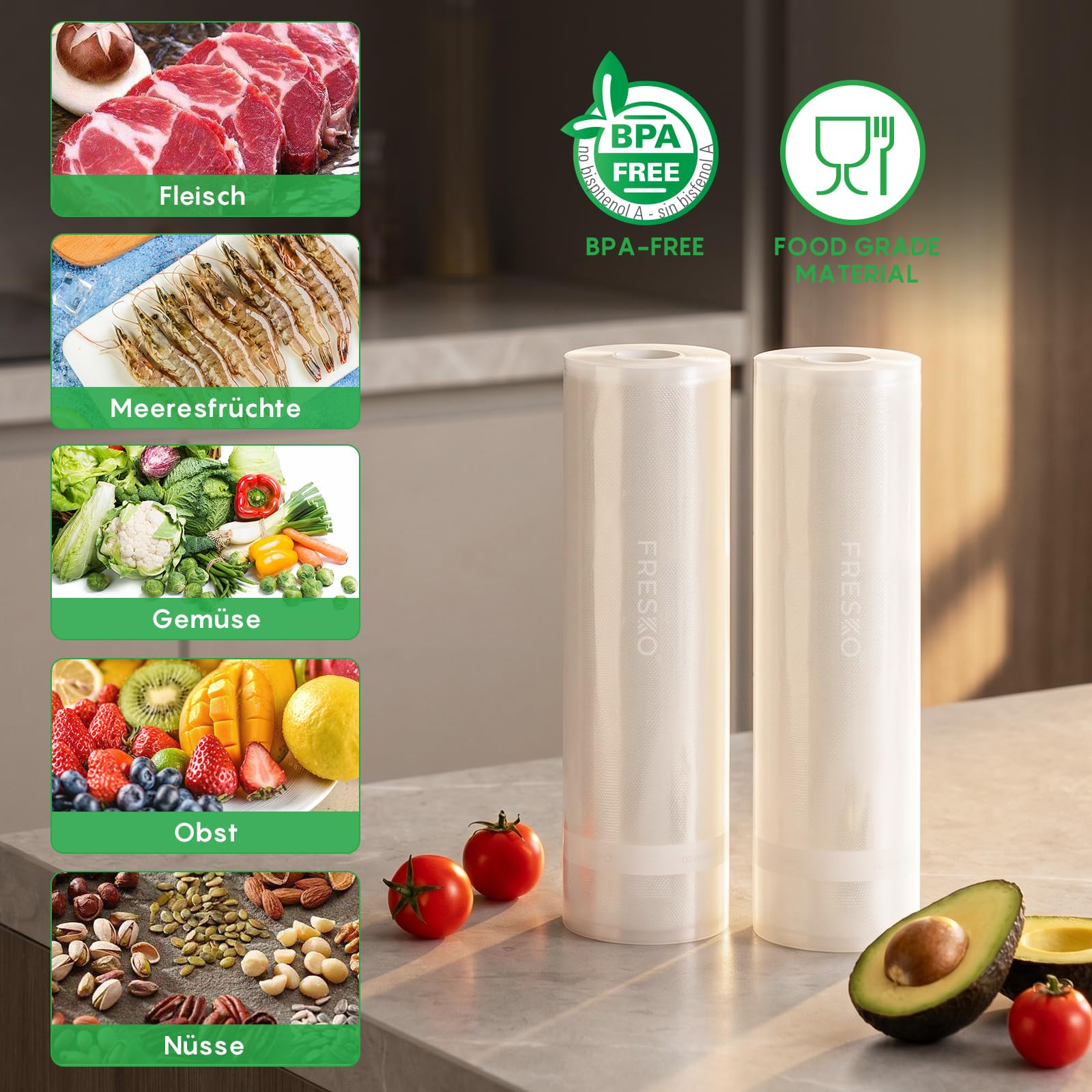 FRESKO Vacuum Sealer Rolls Bags for Food Storage -DE
